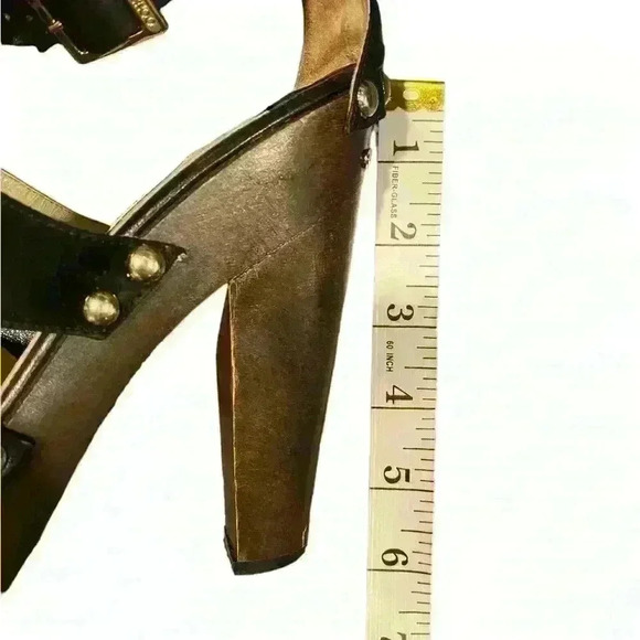 Jimmy Choo Ursula Wood leather suede platform sandal heels studded details - Picture 12 of 13